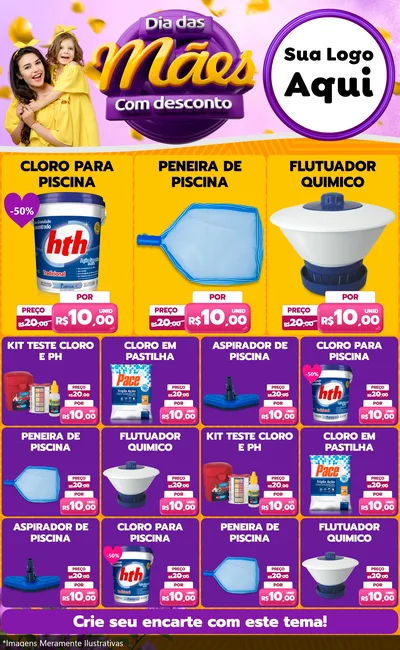 Modelo de Encarte para Encarte Grande com o tema Dia das Mães com Desconto para Produtos para Piscina