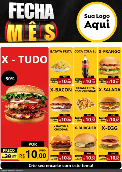 Modelo de Encarte para Encarte A4 Vertical com o tema Fecha Mês para Hamburgueria