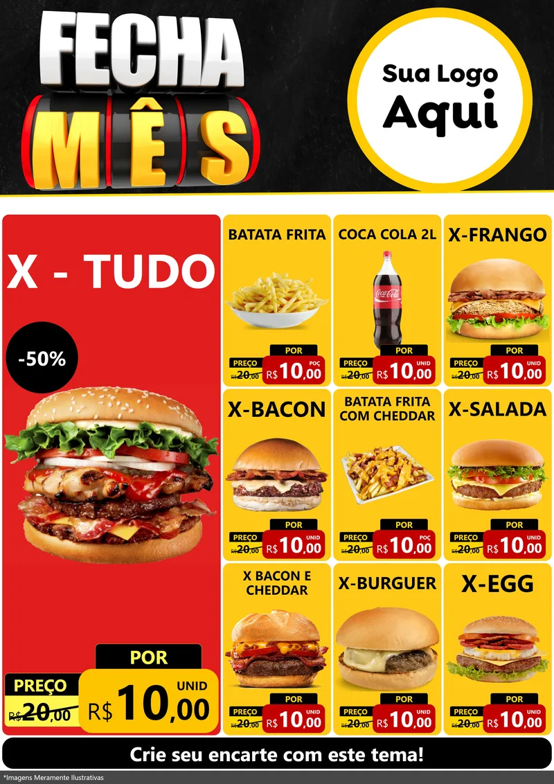 Modelo de Encarte para Encarte A4 Vertical com o tema Fecha Mês para Hamburgueria