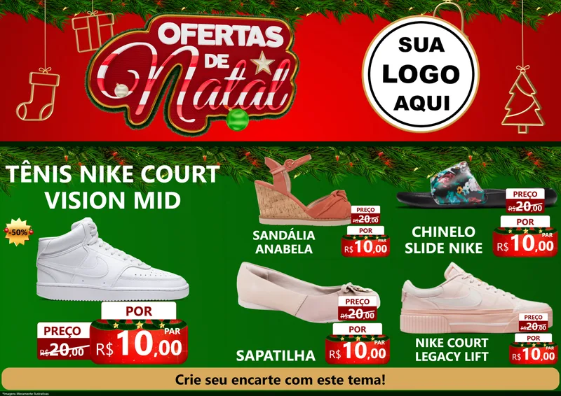 Modelo de Encarte para Encarte A4 Horizontal com o tema Ofertas de Natal para Calçados