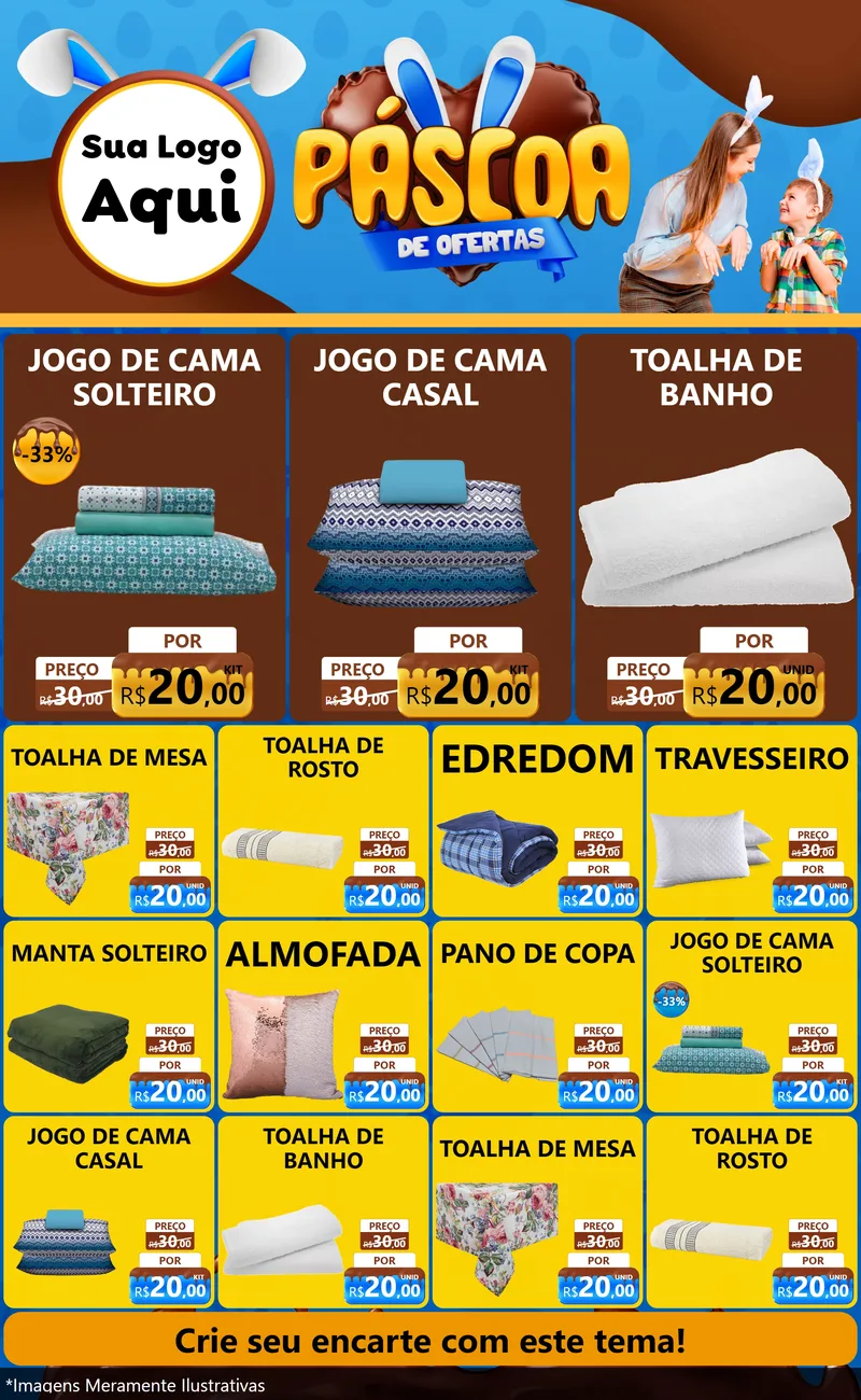 Modelo de Encarte para Encarte Grande com o tema Páscoa de Ofertas para Cama, Mesa e Banho