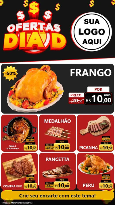 Modelo de Rede Social para Stories com o tema Ofertas Dia D para Assados