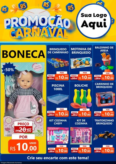 Modelo de Encarte para Encarte A4 Vertical com o tema Promoção de Carnaval para Brinquedos