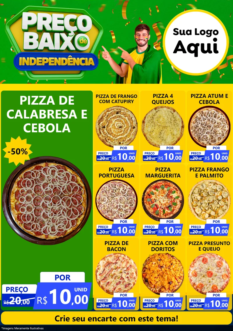Modelo de Encarte para Encarte A4 Vertical com o tema Preço Baixo de Independência para Pizzaria
