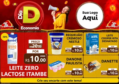 Modelo de Encarte para Encarte A4 Horizontal com o tema Dia D Economia para Frios e Laticínios