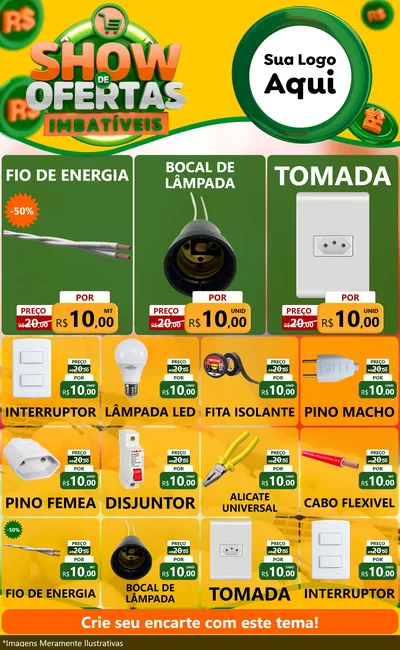 Modelo de Encarte para Encarte Grande com o tema Show de Ofertas Imbatíveis para Materiais Elétricos