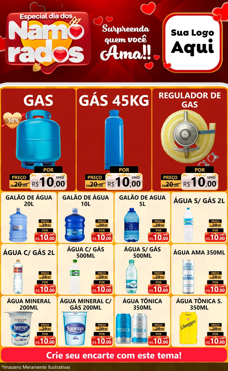 Modelo de Encarte para Encarte Grande com o tema Especial Dia dos Namorados para Água e gás