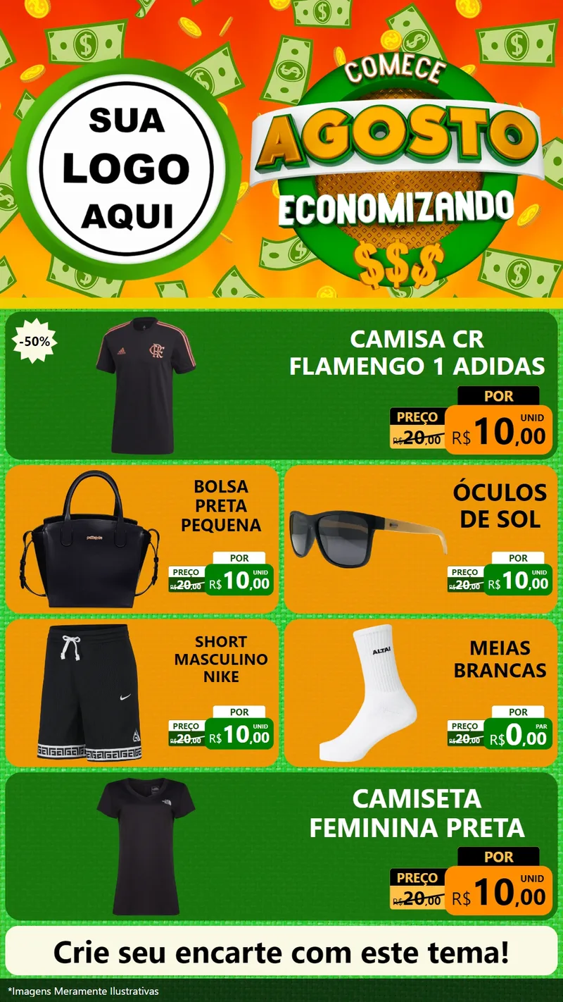 Modelo de TV para TV Vertical com o tema Comece Agosto Economizando para Roupas e acessórios