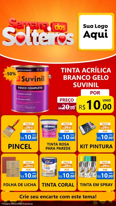 Modelo de Rede Social para Stories com o tema Semana dos Solteiros para Tintas e Ferramentas