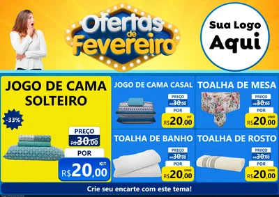Modelo de Encarte para Encarte A4 Horizontal com o tema Ofertas de Fevereiro para Cama, Mesa e Banho