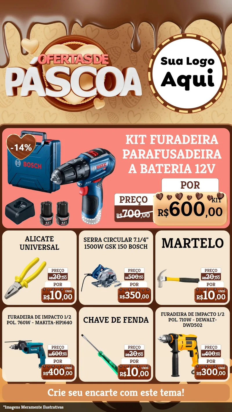 Modelo de Rede Social para Stories com o tema Ofertas de Páscoa para Maquinas e Ferramentas