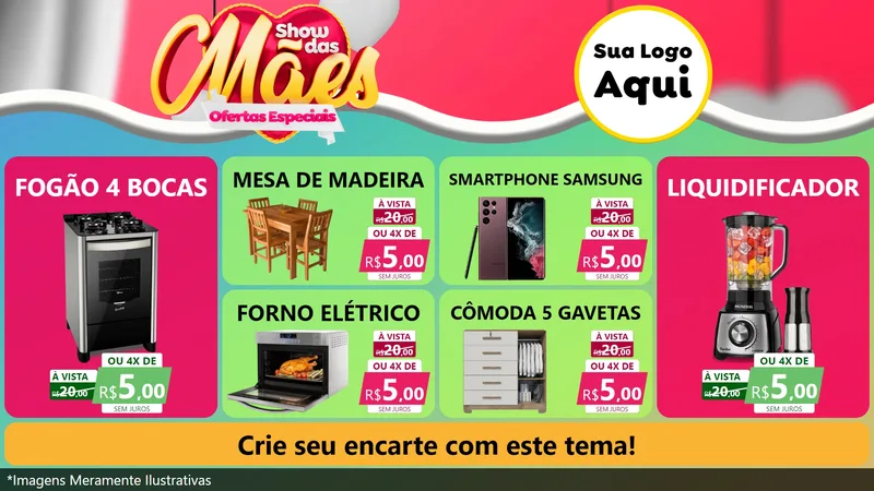 Modelo de TV para TV Horizontal com o tema Show das Mães - Ofertas Especiais para Móveis e Eletro