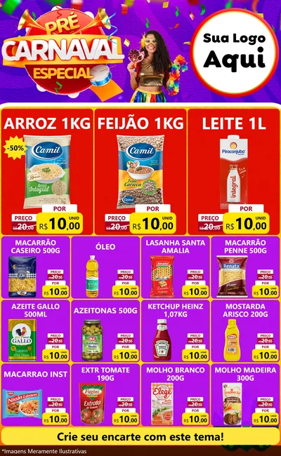 Modelo de Encarte para Encarte Grande com o tema Pré-Carnaval Especial para Supermercado