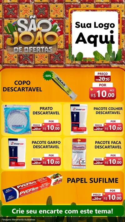 Modelo de TV para TV Vertical com o tema São João de Muitas Ofertas - Junina para Embalagens