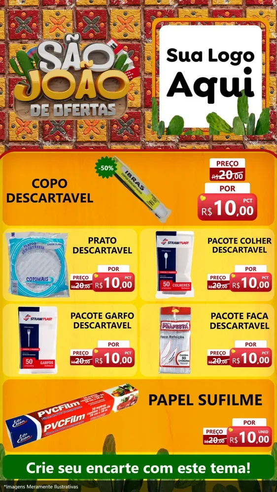 Modelo de TV para TV Vertical com o tema São João de Muitas Ofertas - Junina para Embalagens