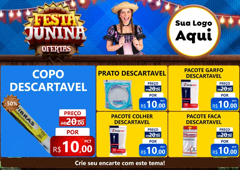 Modelo de Encarte para Encarte A4 Horizontal com o tema Festa Junina Ofertas para Embalagens