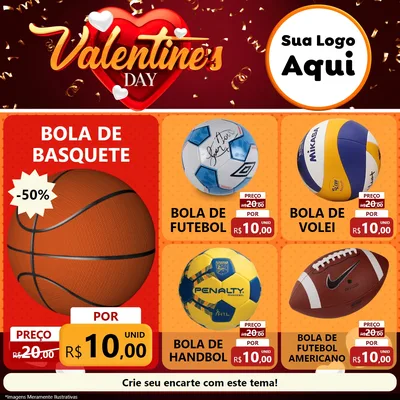 Modelo de Rede Social para Feed Facebook com o tema Valentine's Day para Artigos Esportivos