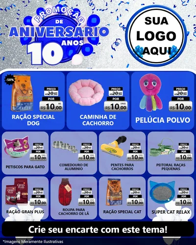 Modelo de Rede Social para Feed Instagram com o tema Promoção de Aniversário - 10 Anos para Pet Shop