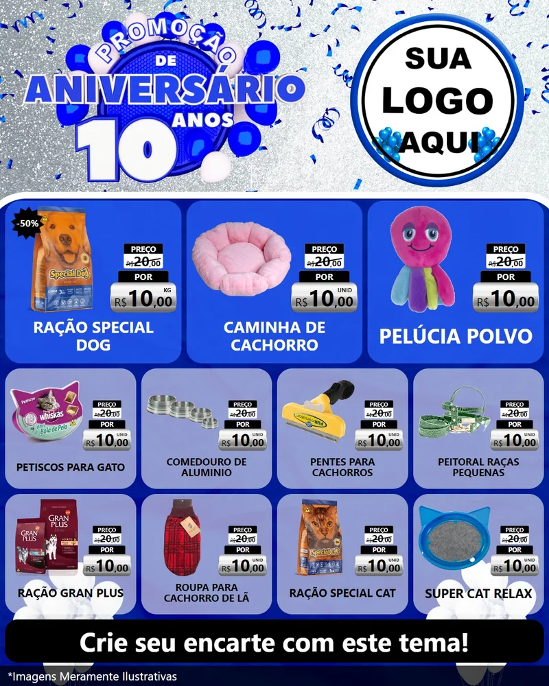 Modelo de Rede Social para Feed Instagram com o tema Promoção de Aniversário - 10 Anos para Pet Shop