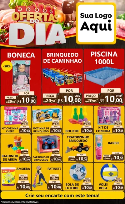 Modelo de Encarte para Encarte Grande com o tema Ofertas do Dia para Brinquedos
