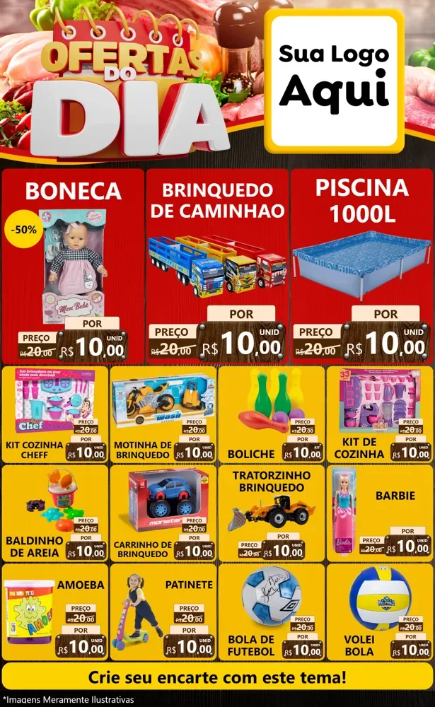 Modelo de Encarte para Encarte Grande com o tema Ofertas do Dia para Brinquedos