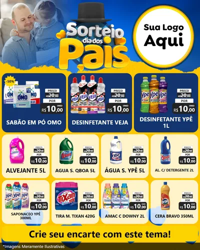 Modelo de Rede Social para Feed Instagram com o tema Sorteio Dia Dos Pais para Produtos de Limpeza