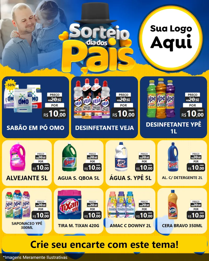 Modelo de Rede Social para Feed Instagram com o tema Sorteio Dia Dos Pais para Produtos de Limpeza