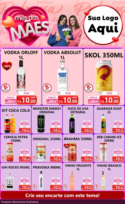 Modelo de Encarte para Encarte Grande com o tema Mês Das Mães para Distribuidora de bebidas