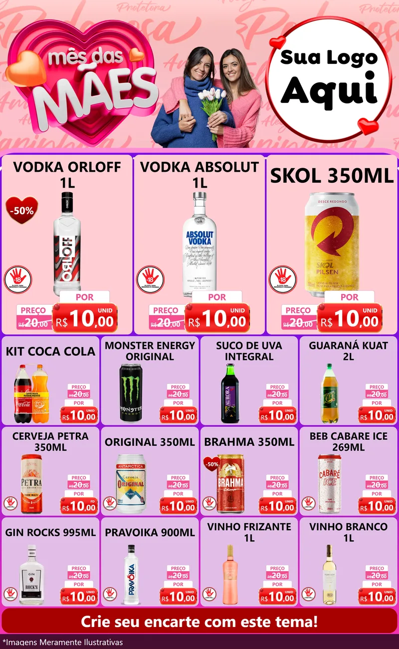 Modelo de Encarte para Encarte Grande com o tema Mês Das Mães para Distribuidora de bebidas