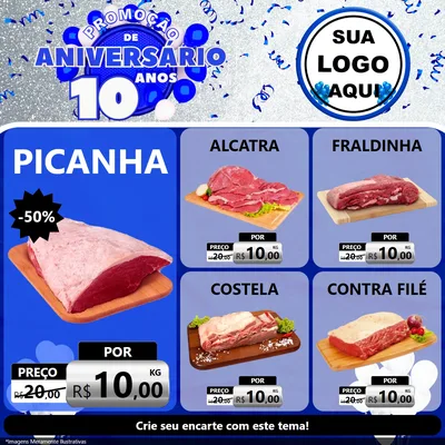 Modelo de Rede Social para Feed Facebook com o tema Promoção de Aniversário - 10 Anos para Açougue