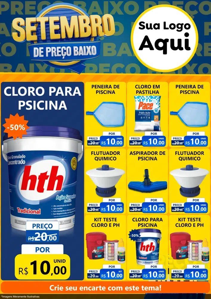 Modelo de Encarte para Encarte A4 Vertical com o tema Setembro De Preço Baixo para Produtos para Piscina