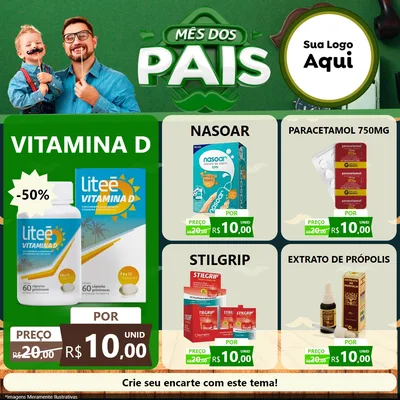 Modelo de Rede Social para Feed Facebook com o tema Mês dos Pais para Farmácia