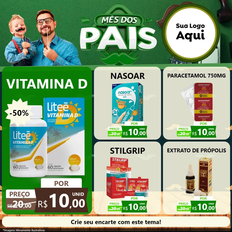 Modelo de Rede Social para Feed Facebook com o tema Mês dos Pais para Farmácia