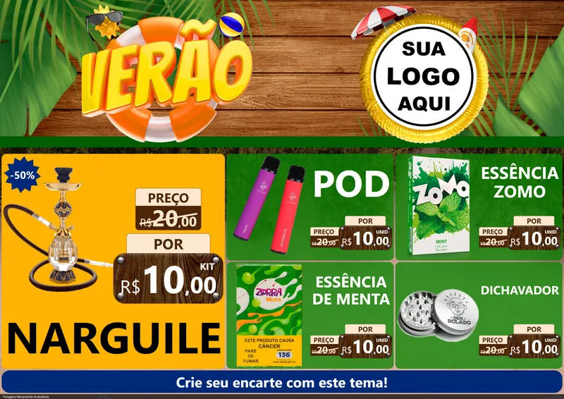 Modelo de Encarte para Encarte A4 Horizontal com o tema Verão para Tabacaria