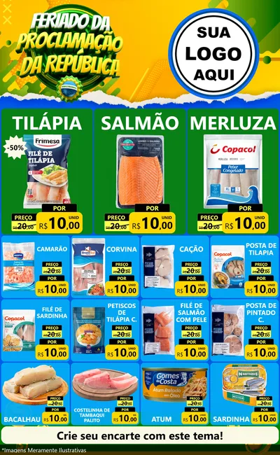 Modelo de Encarte para Encarte Grande com o tema Feriado da Proclamação da República para Peixaria
