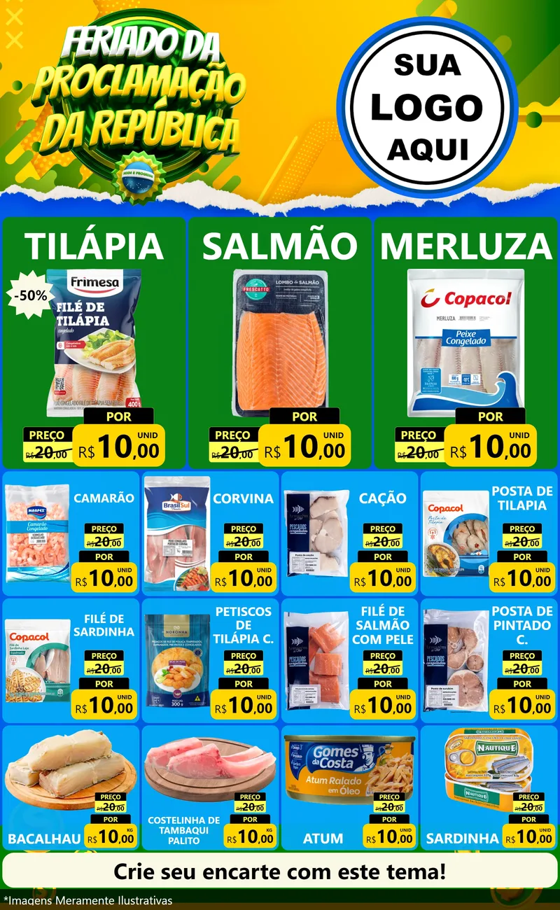 Modelo de Encarte para Encarte Grande com o tema Feriado da Proclamação da República para Peixaria