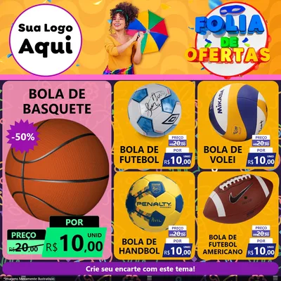Modelo de Rede Social para Feed Facebook com o tema Folia de Ofertas para Artigos Esportivos