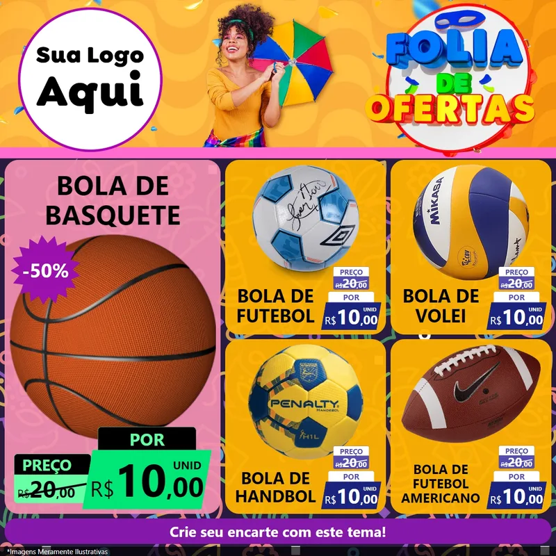 Modelo de Rede Social para Feed Facebook com o tema Folia de Ofertas para Artigos Esportivos