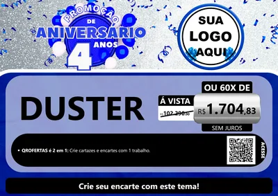 Modelo de Cartaz para Cartaz A4 Horizontal com o tema Promoção de Aniversário - 4 Anos para Concessionaria de Carros