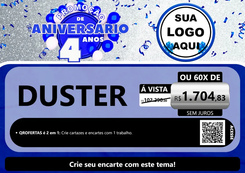 Modelo de Cartaz para Cartaz A4 Horizontal com o tema Promoção de Aniversário - 4 Anos para Concessionaria de Carros