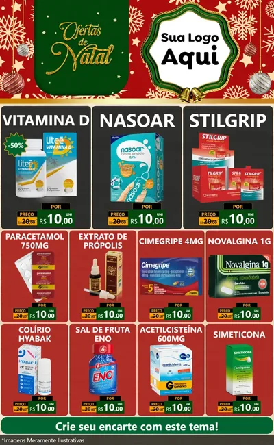 Modelo de Encarte para Encarte Grande com o tema Natal de Ofertas para Farmácia