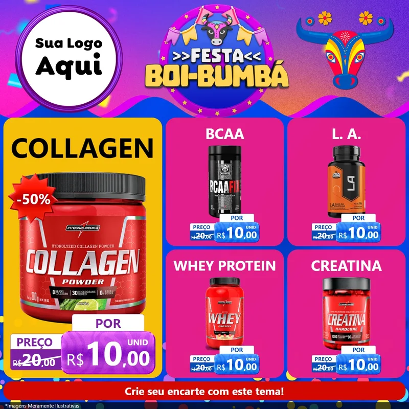 Modelo de Rede Social para Feed Facebook com o tema Festa Boi-Bumbá para Suplementos alimentares