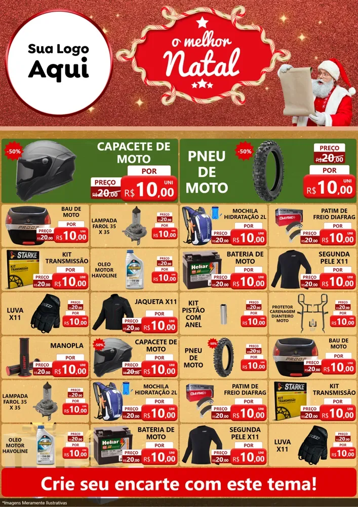 Modelo de Encarte para Encarte A4 Vertical com o tema O Melhor Natal para Moto peças