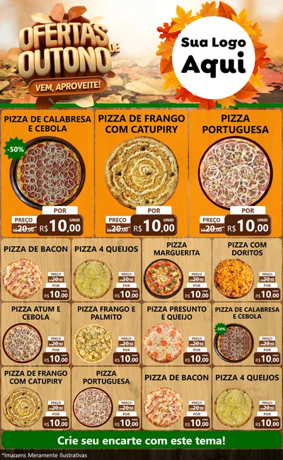 Modelo de Encarte para Encarte Grande com o tema Ofertas de Outono - Vem, Aproveite! para Pizzaria
