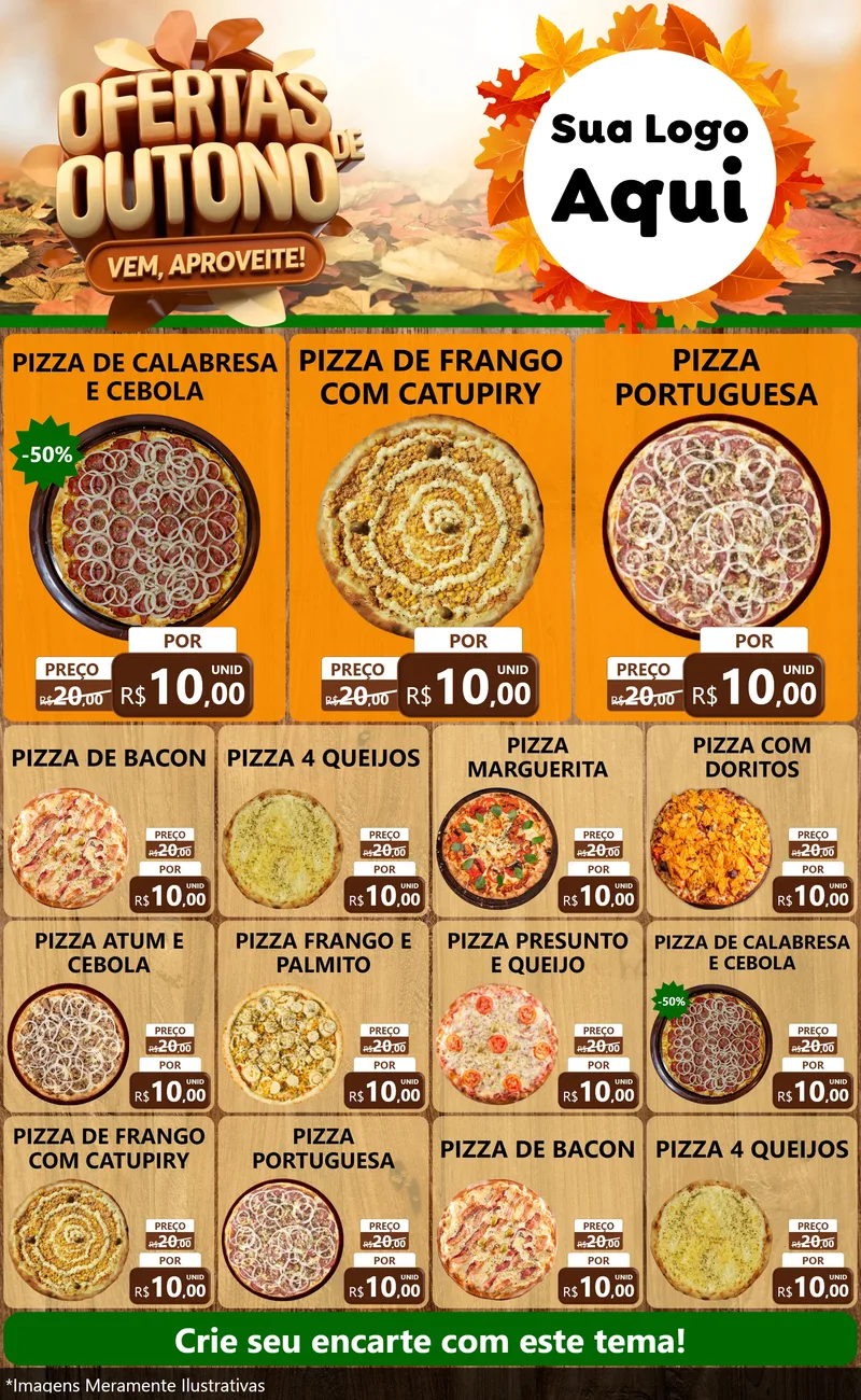Modelo de Encarte para Encarte Grande com o tema Ofertas de Outono - Vem, Aproveite! para Pizzaria