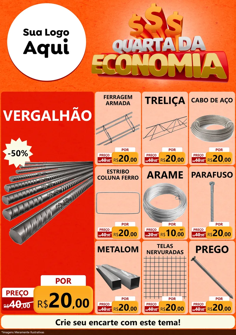 Modelo de Encarte para Encarte A4 Vertical com o tema Quarta da Economia para Ferragens