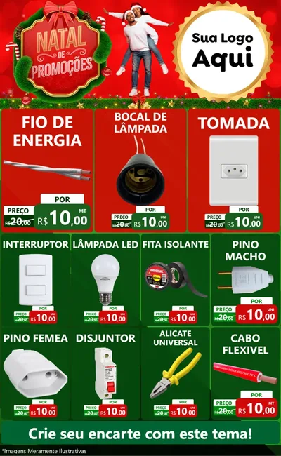 Modelo de Encarte para Encarte Grande com o tema Natal de Promoções para Materiais Elétricos