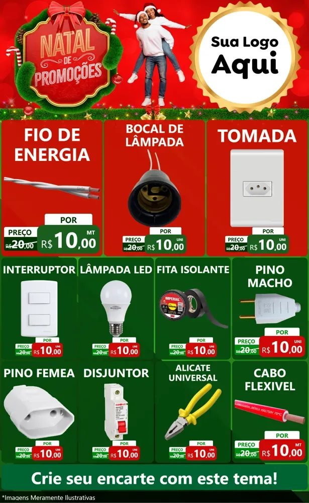 Modelo de Encarte para Encarte Grande com o tema Natal de Promoções para Materiais Elétricos