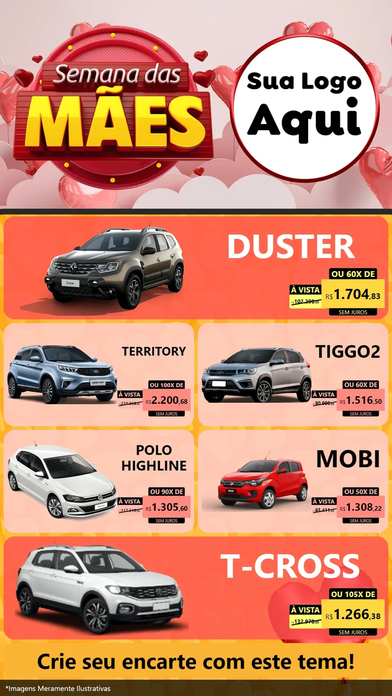 Modelo de TV para TV Vertical com o tema Semana das Mães para Concessionaria de Carros