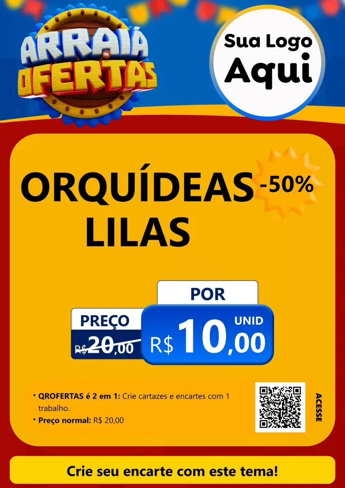 Modelo de Cartaz para Cartaz A4 Vertical com o tema Arraiá de Ofertas - Junina para Floricultura e jardim